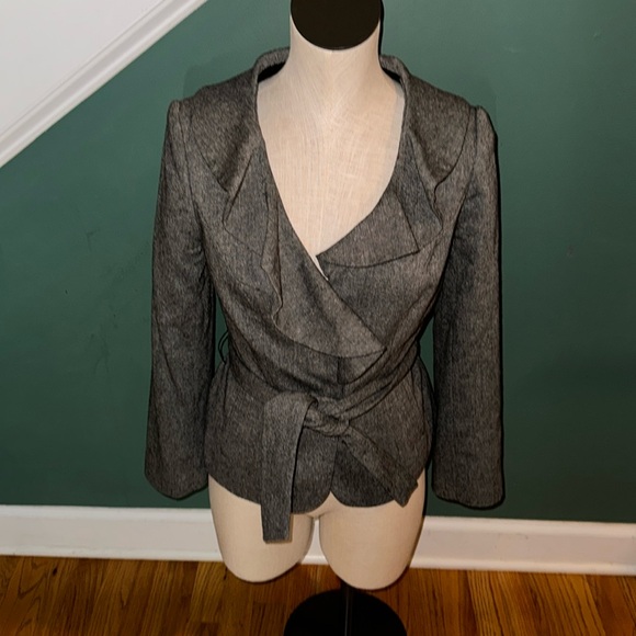 The Limited Collection Ruffle cross front gray blazer. Size small - Picture 1 of 11